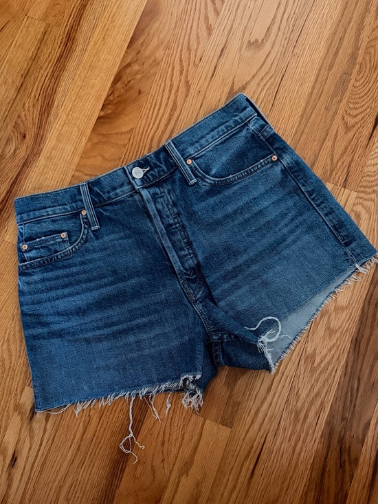 MOTHER Pants - MOTHER Dark Blue Distressed High-Rise Denim Shorts